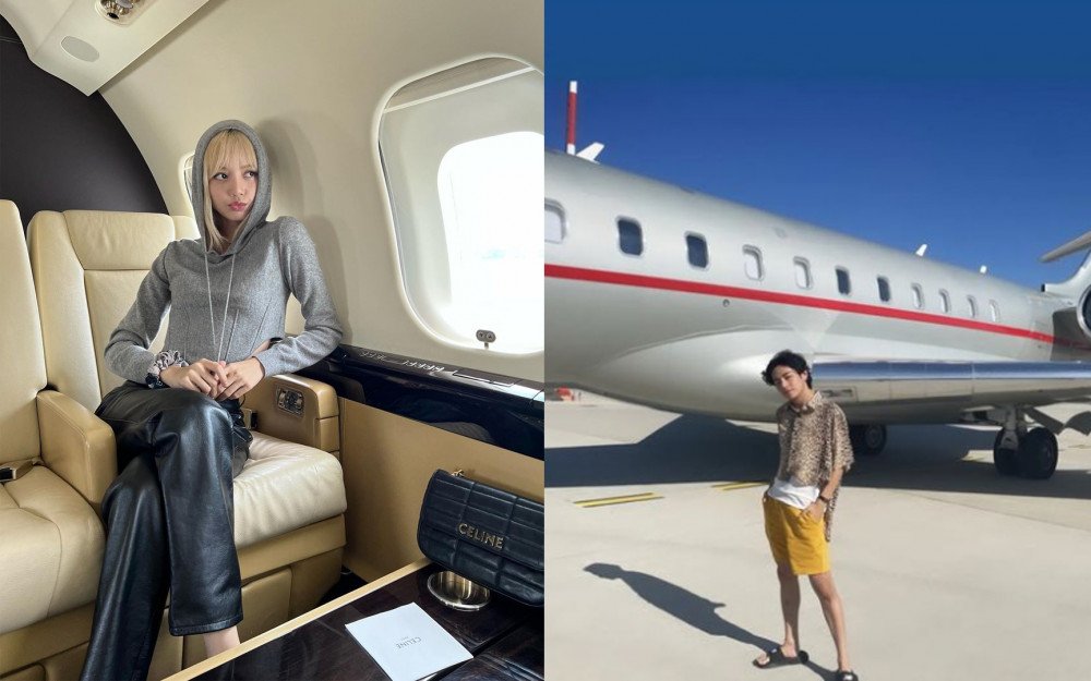 V de BTS y Lisa de BLACKPINK publican fotos del jet privado que llevaron a París